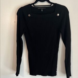 White House Black Market Black Button-Detail Rib Knit Top